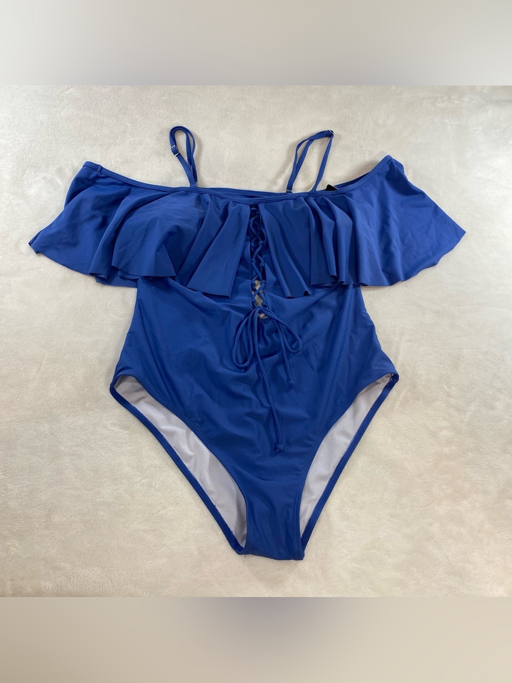 Tempt Me One Piece Swimsuit Off Shoulder Ruffled Bathing Suits Blue Grey XL